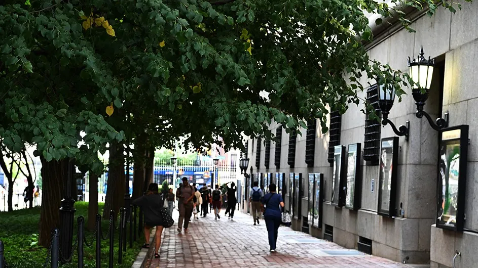 Students walking on campus. 